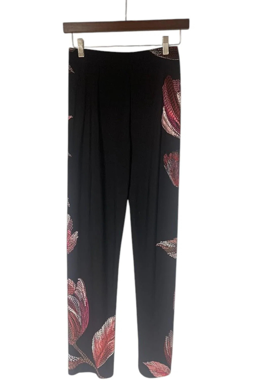 Susan Graver Women's Printed Liquid Knit Wide Leg Pants Berry/Black - Regular